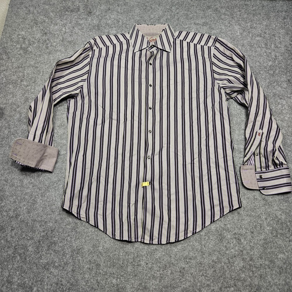 Robert Graham Men's Sz XL Striped Button Up Long Sleeve Flip Cuff Dress Shirt